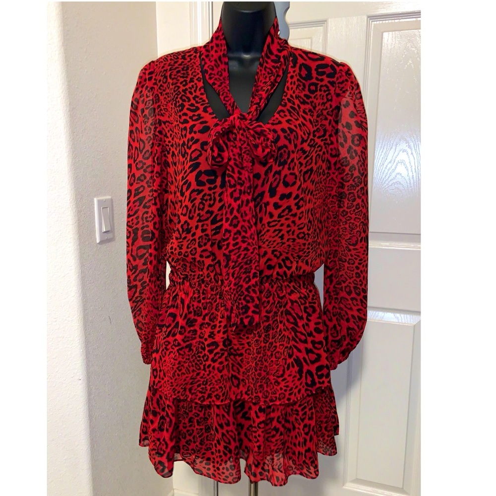 Generation Love Red leopard print ruffle dress—NWT